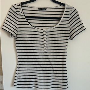 SHEIN Black and White Striped Short Sleeve Top